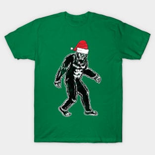 Funny Christmas Santa Hat-Wearing Bigfoot Sasquatch Cryptid T-Shirt